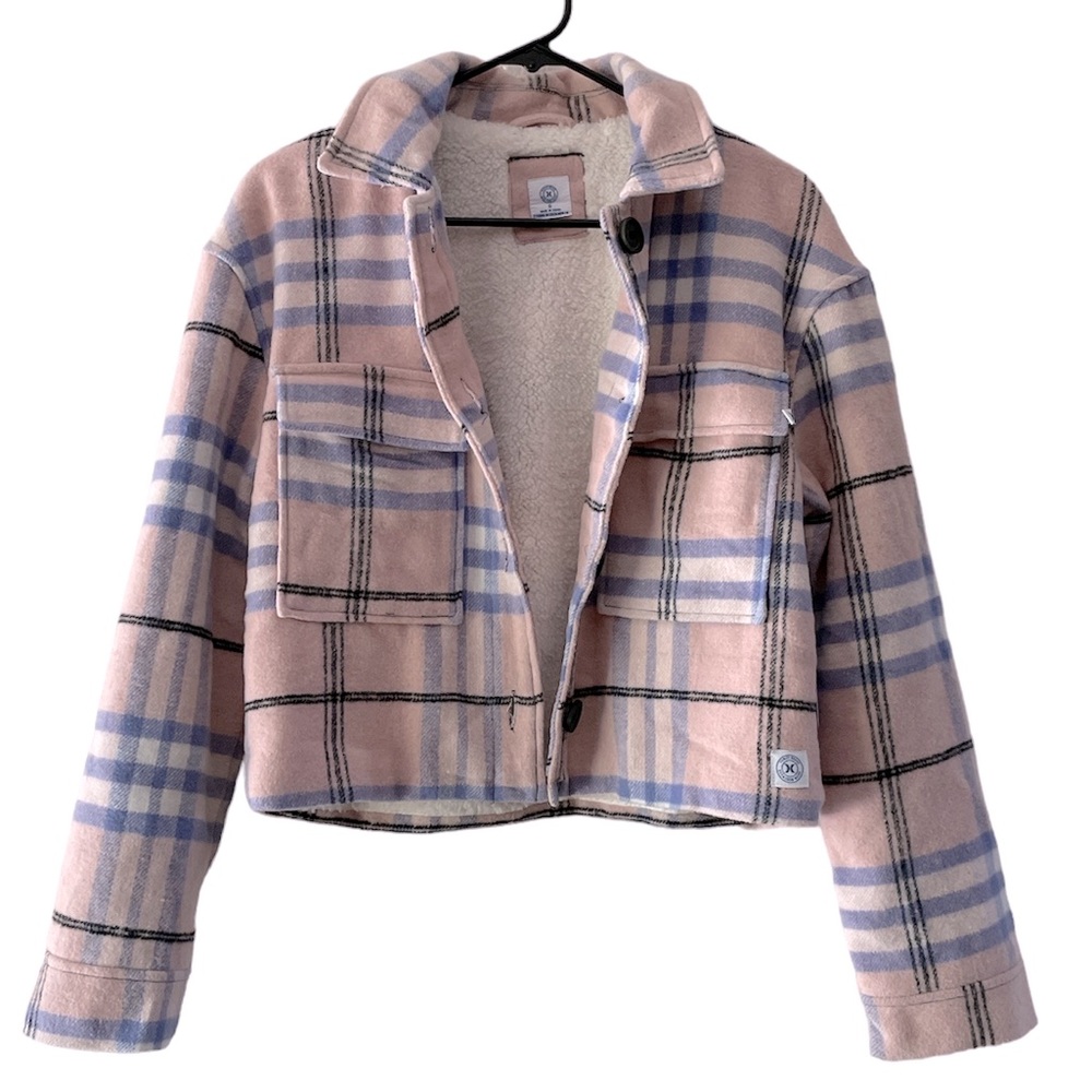 Hurley NWT pink plaid short shacket - Picture 3 of 7